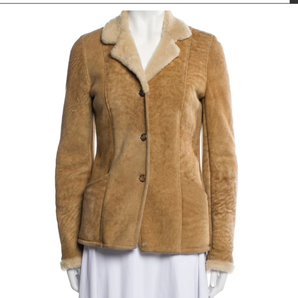 Burberry Tan Shearling Jacket with Cream Trim